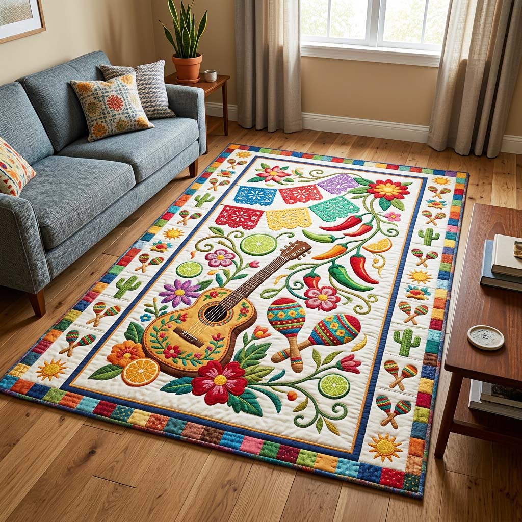 Cinco Fiesta area rug in a living room