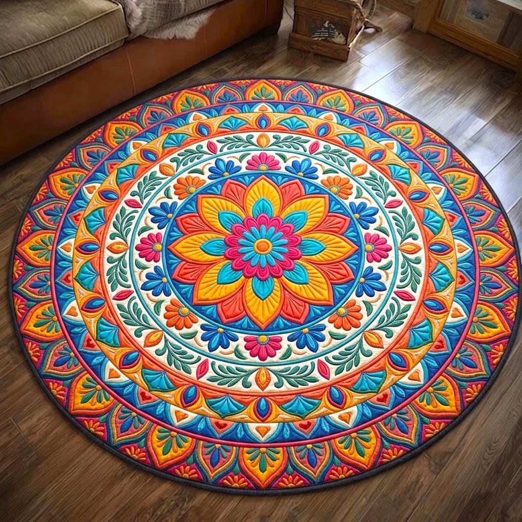 Cinco Fiesta Round Mat Rug - washable non-slip printed rug