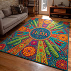 Cinco Party area rug in a living room