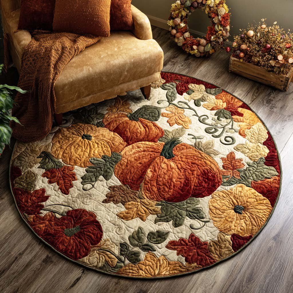 Cinnamon Pumpkin Halloween Round Mat Rug - washable non-slip printed rug