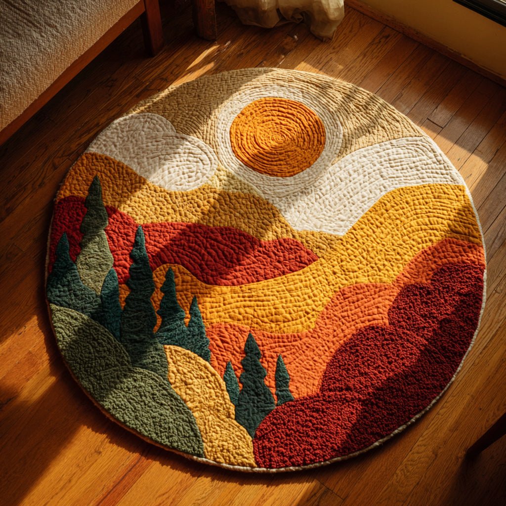 Cinnamon Sun Ridge Round Mat Rug - washable non-slip printed rug