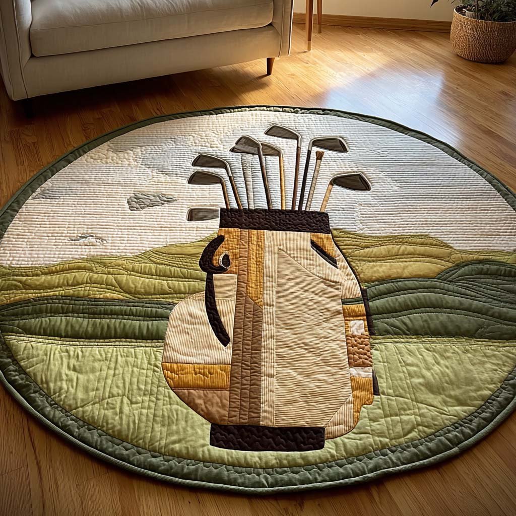 Classic Golf Bag Round Mat Rug - washable non-slip printed rug