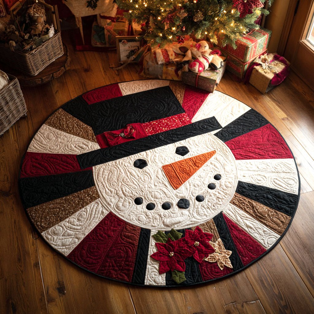 Classic Noel Frosty Round Mat Rug - washable non-slip printed rug