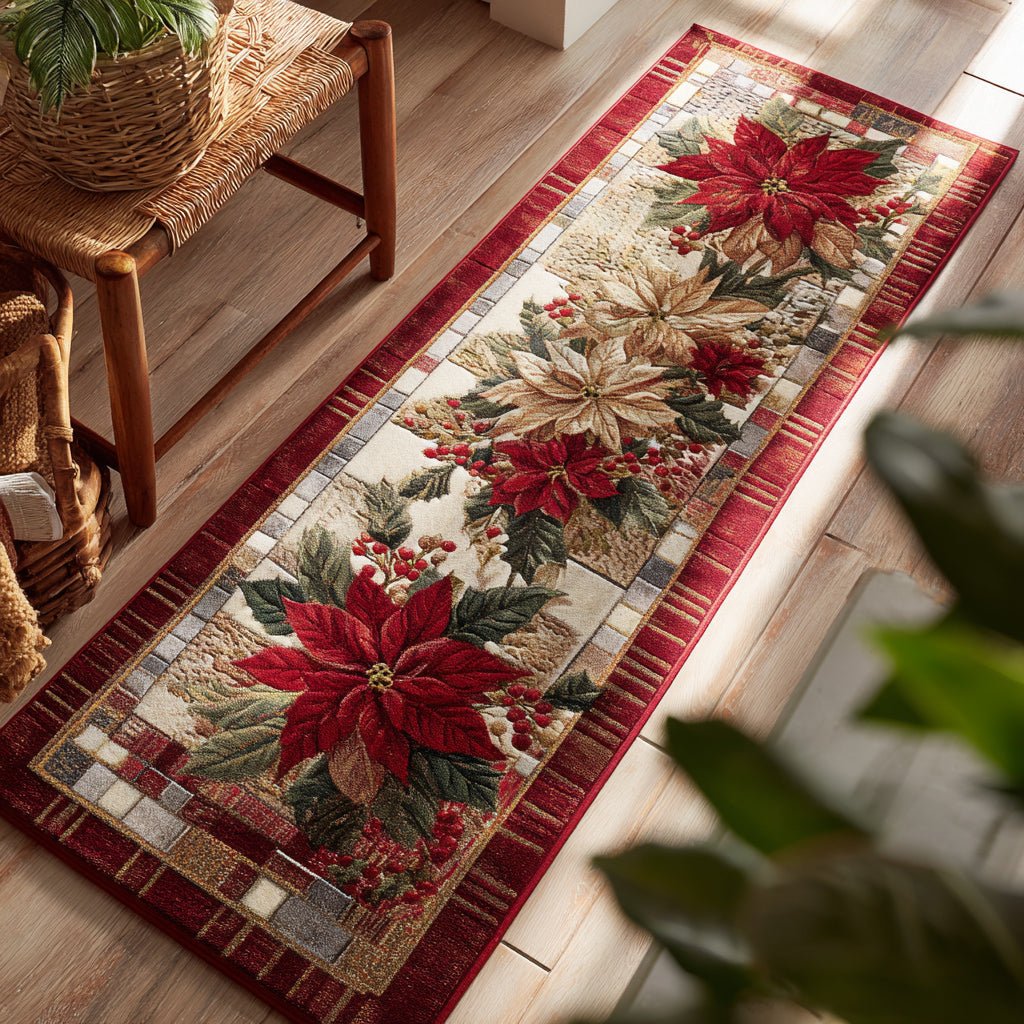 Classic Poinsettia Runner Carpet Runner Rug - Cute Pet Design | Animal Printed Runner Rug