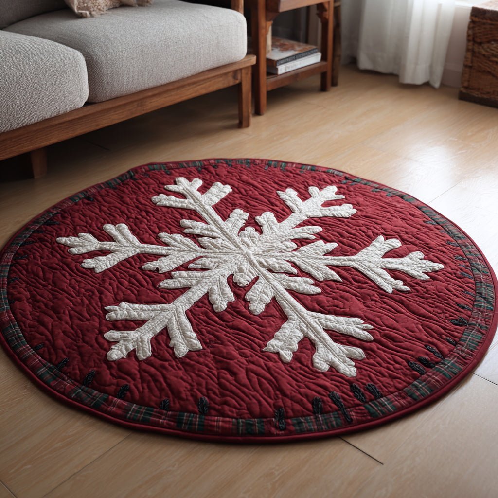 Classic Snowflake Emblem Round Mat Rug - washable non-slip printed rug