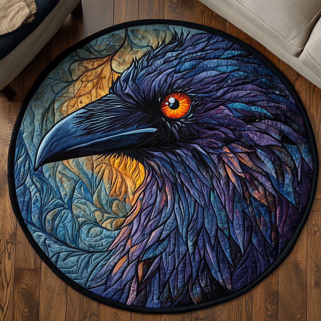 Clever Crow Round Mat Rug - washable non-slip printed rug