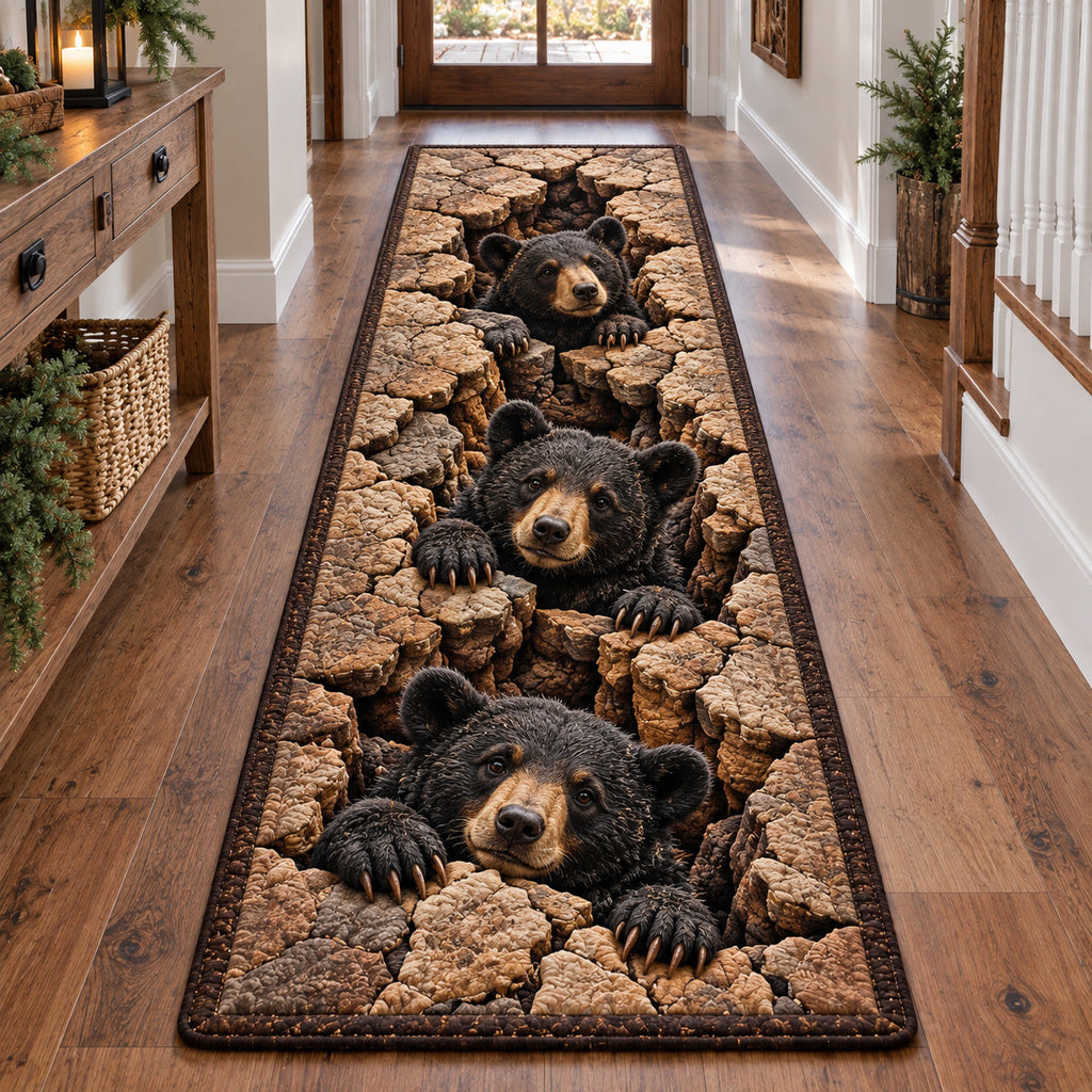 Climbing Bear Trio Runner Rug - Cute Animal Design | Charming Runner Rug - washable non-slip printed rug