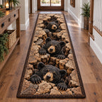 Climbing Bear Trio Runner Rug - Cute Animal Design | Charming Runner Rug - washable non-slip printed rug
