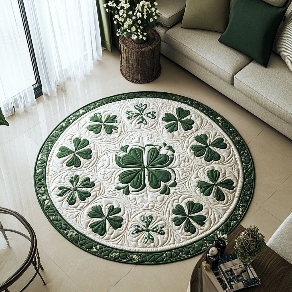 Clover Cascade Round Mat Rug - washable non-slip printed rug
