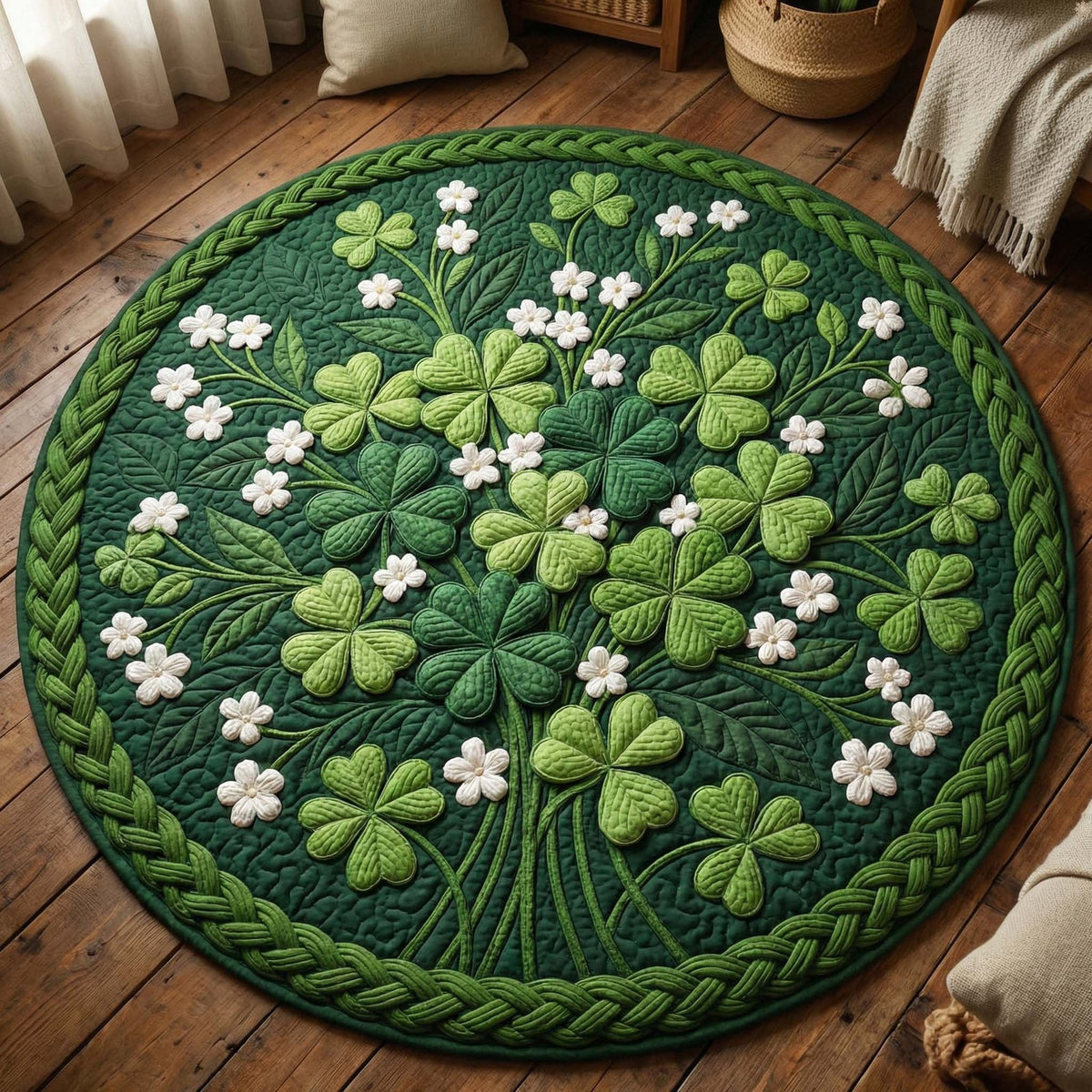 Clover Garden Round Mat Rug - washable non-slip printed rug