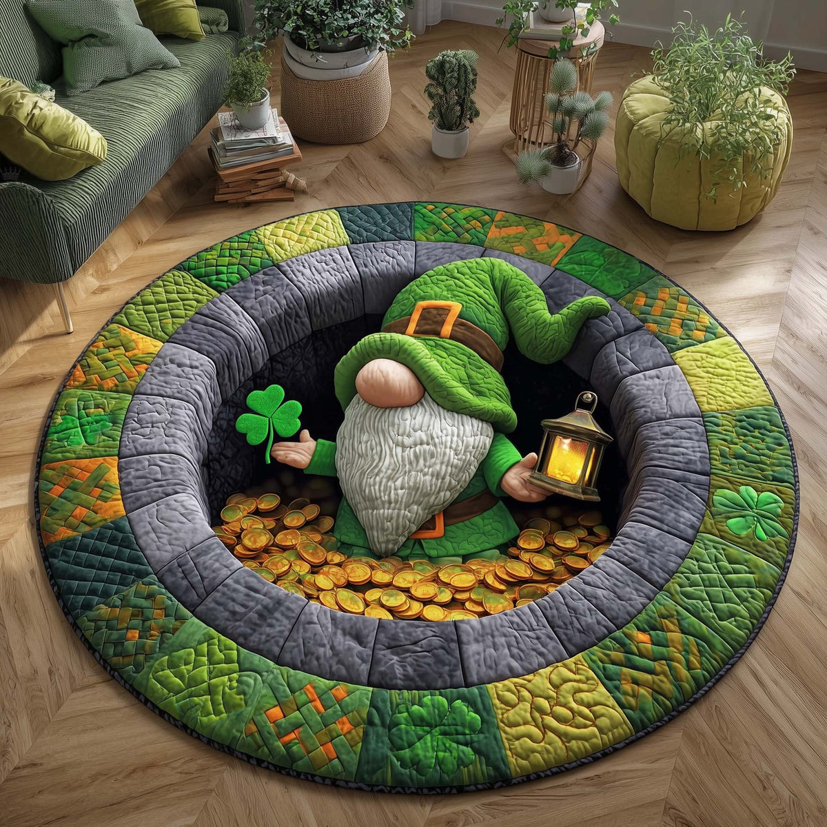 Clover Lantern Round Mat Rug - washable non-slip printed rug