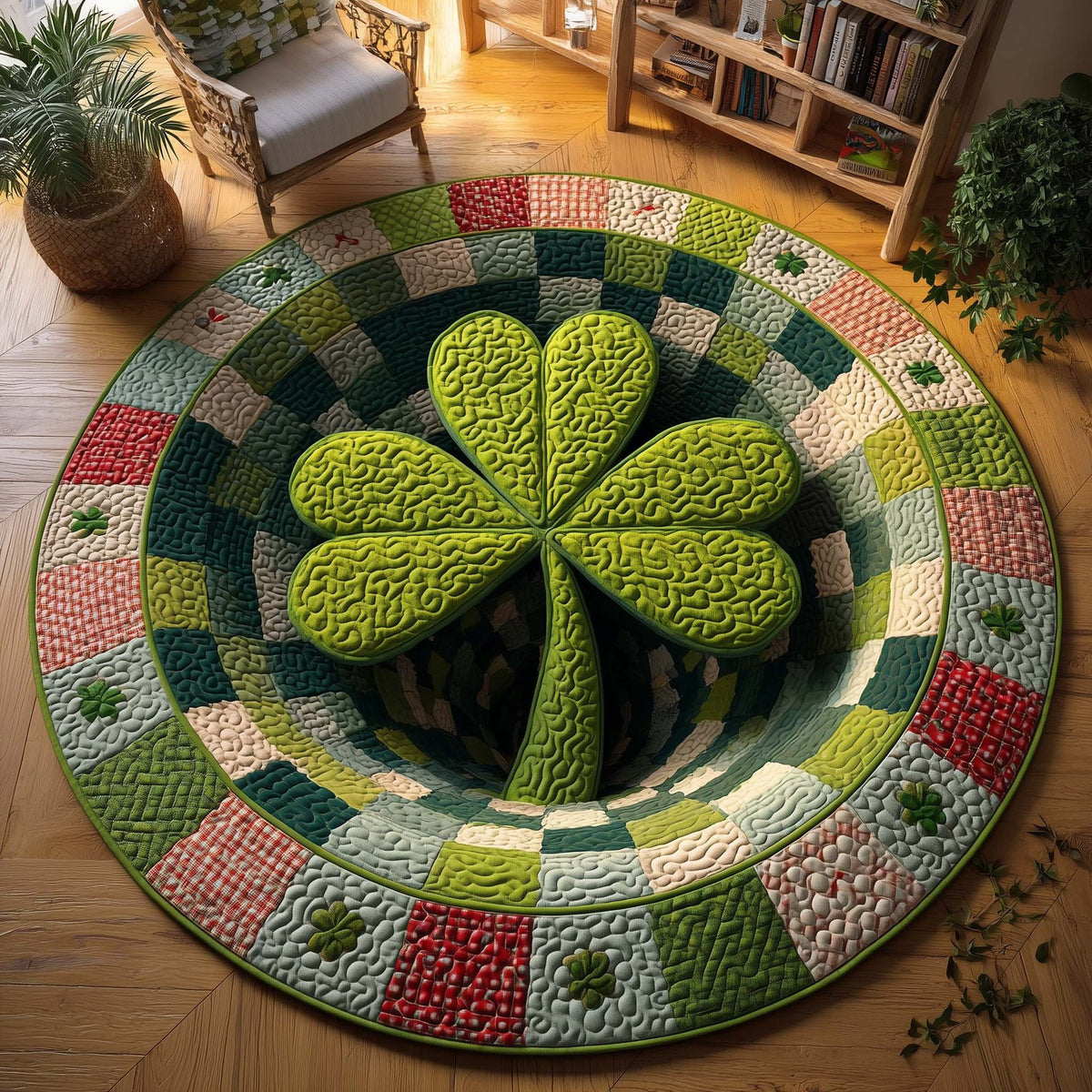 Clover Well Round Mat Rug - washable non-slip printed rug