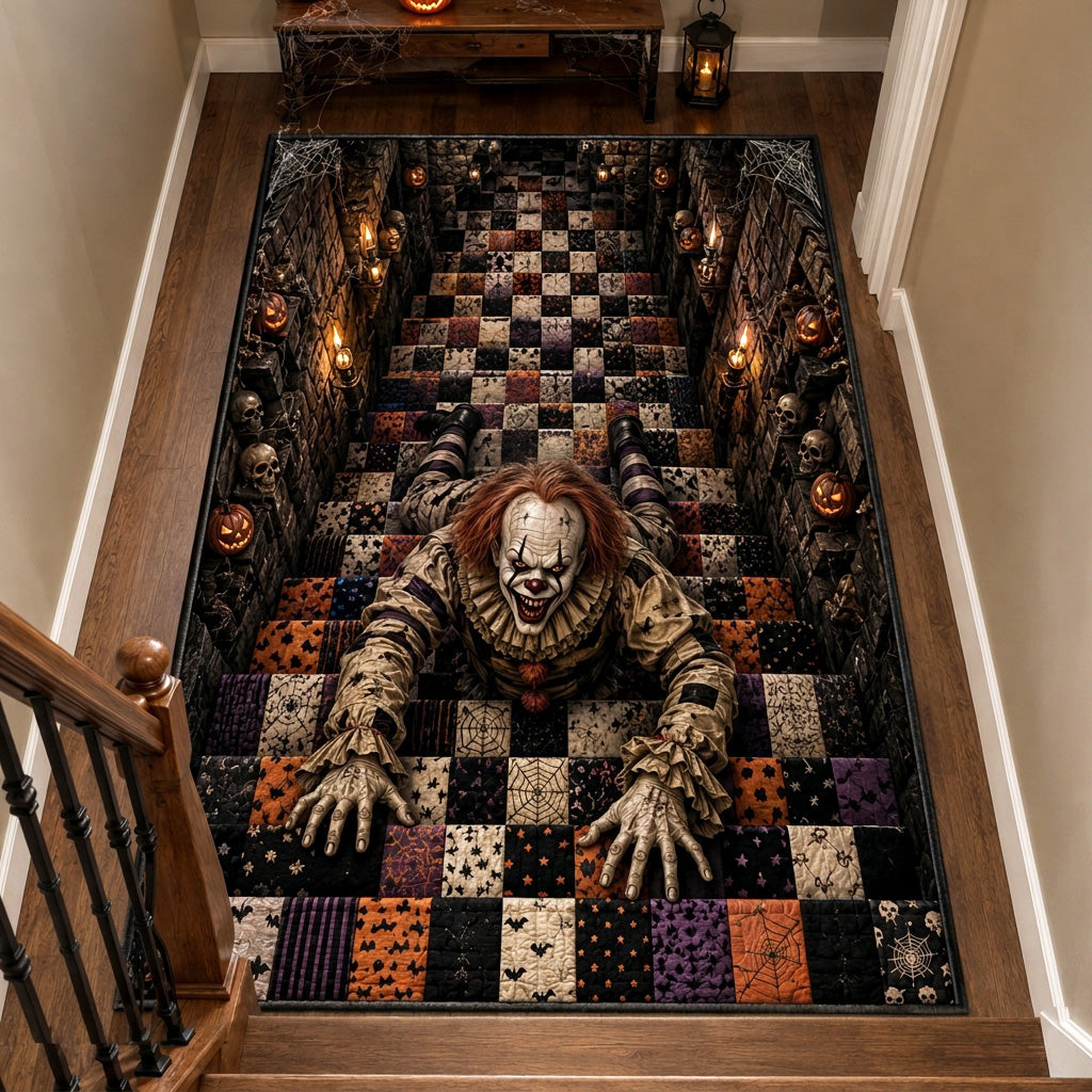 Clown Descent area rug in a living room