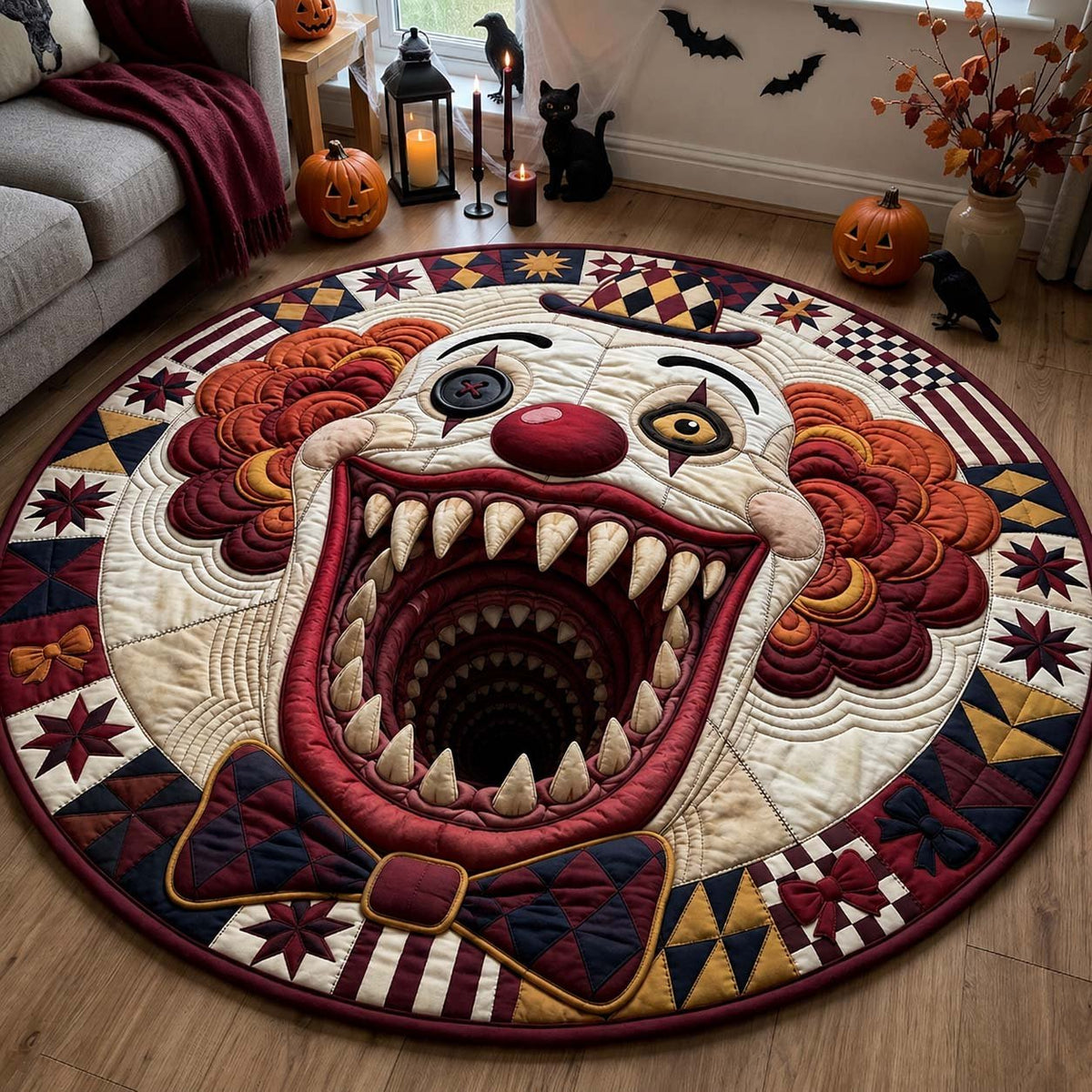 Clown Nightmare Round Mat Rug - washable non-slip printed rug