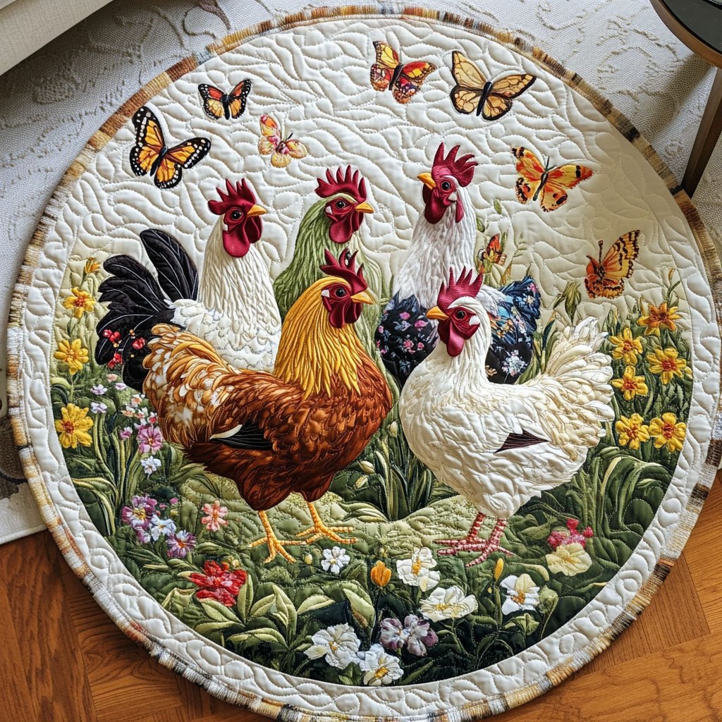 Cluck Blossom Round Mat Rug - washable non-slip printed rug