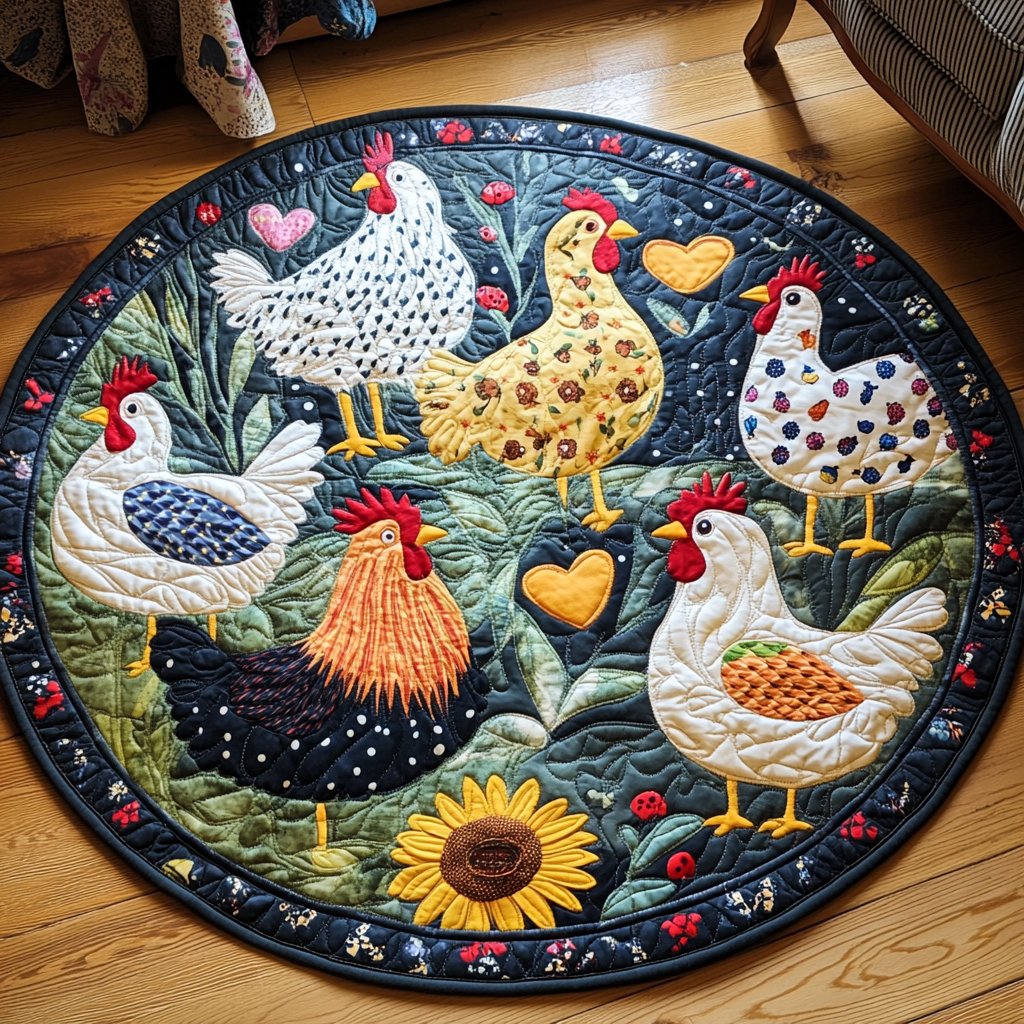 Cluck Comfort Round Mat Rug - washable non-slip printed rug