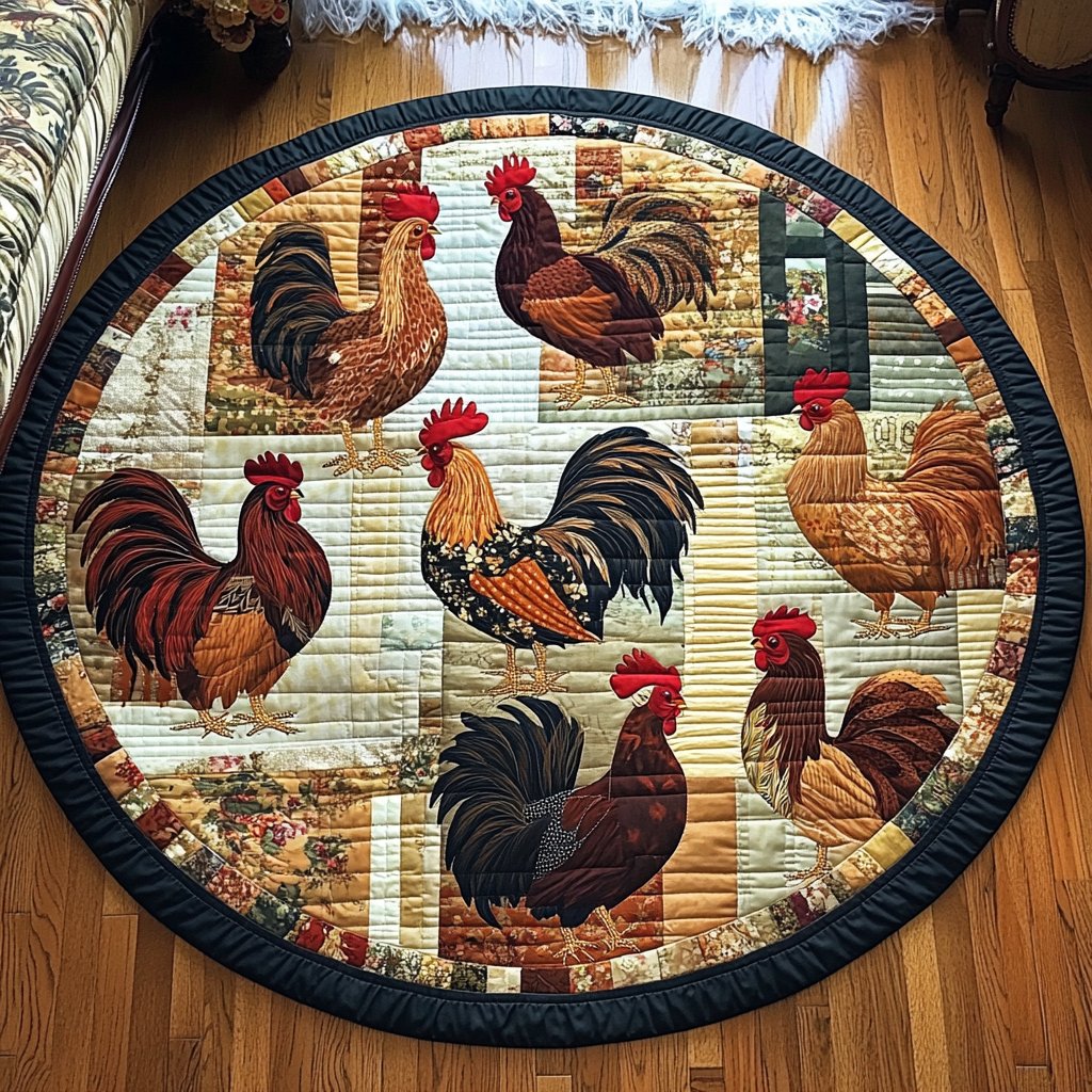 Cluck Delight Round Mat Rug - washable non-slip printed rug