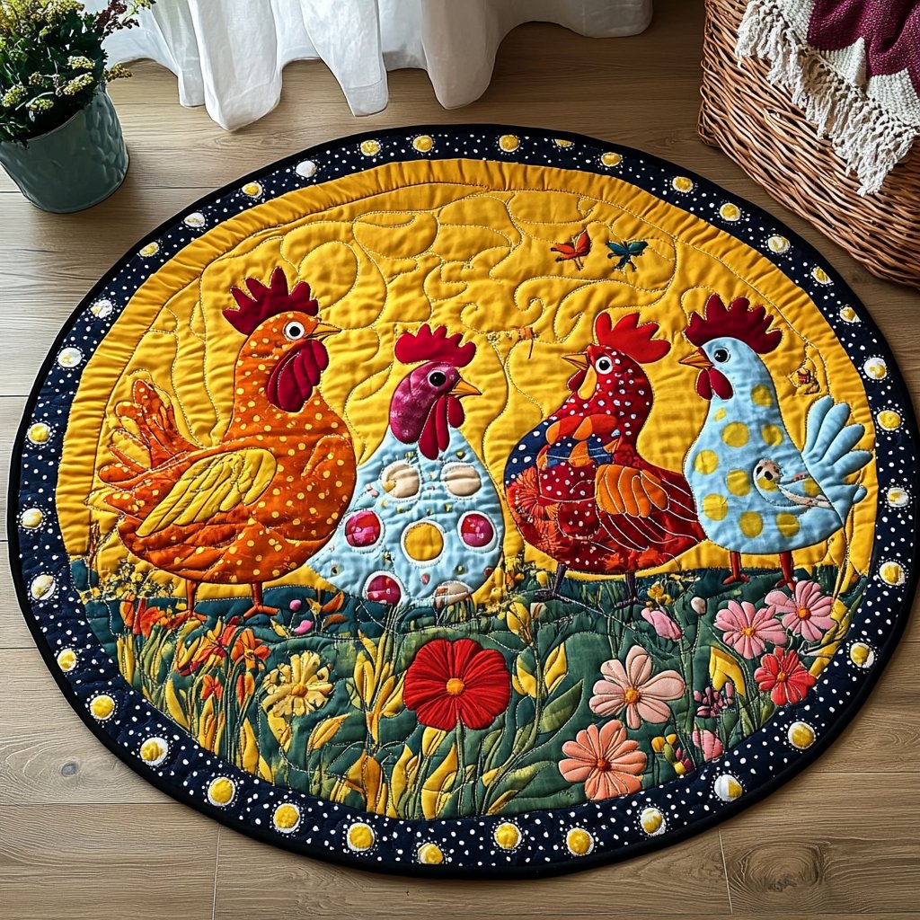 Cluck Delight (Design 2) Round Mat Rug - washable non-slip printed rug
