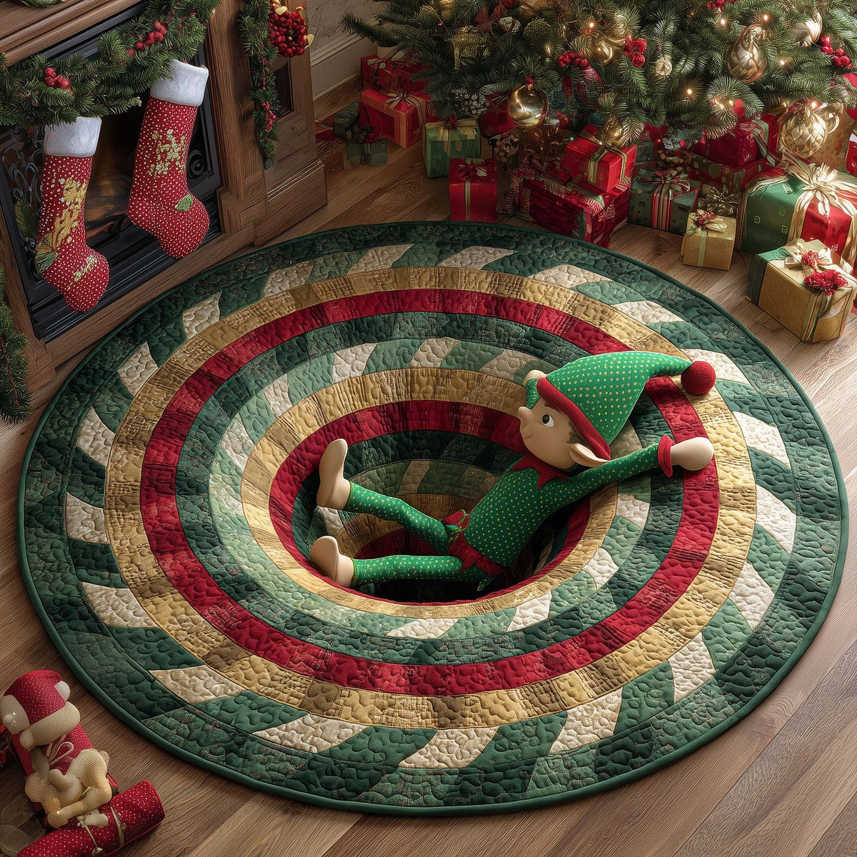 Clumsy Christmas Elf Round Mat Rug - washable non-slip printed rug