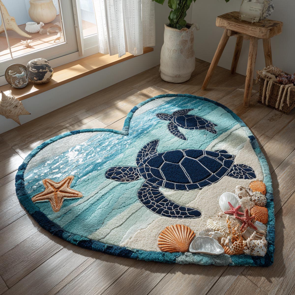 Coastal Bliss Custom Shape Area Rug - Coastal Design | Die-Cut Non-Slip Rug - washable non-slip printed rug