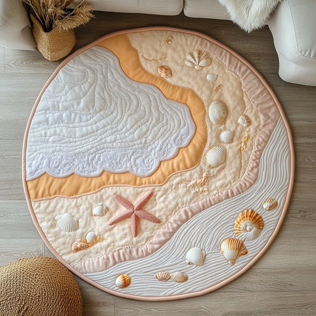 Coastal Breeze Round Mat Rug - washable non-slip printed rug
