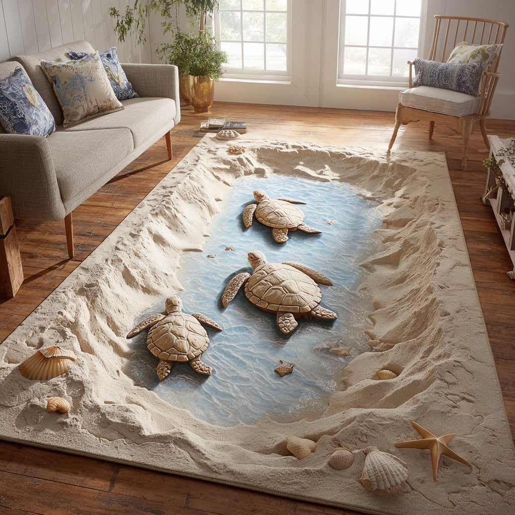 Coastal Calm area rug in a living room