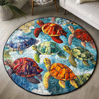 Coastal Calm Round Mat Rug - washable non-slip printed rug