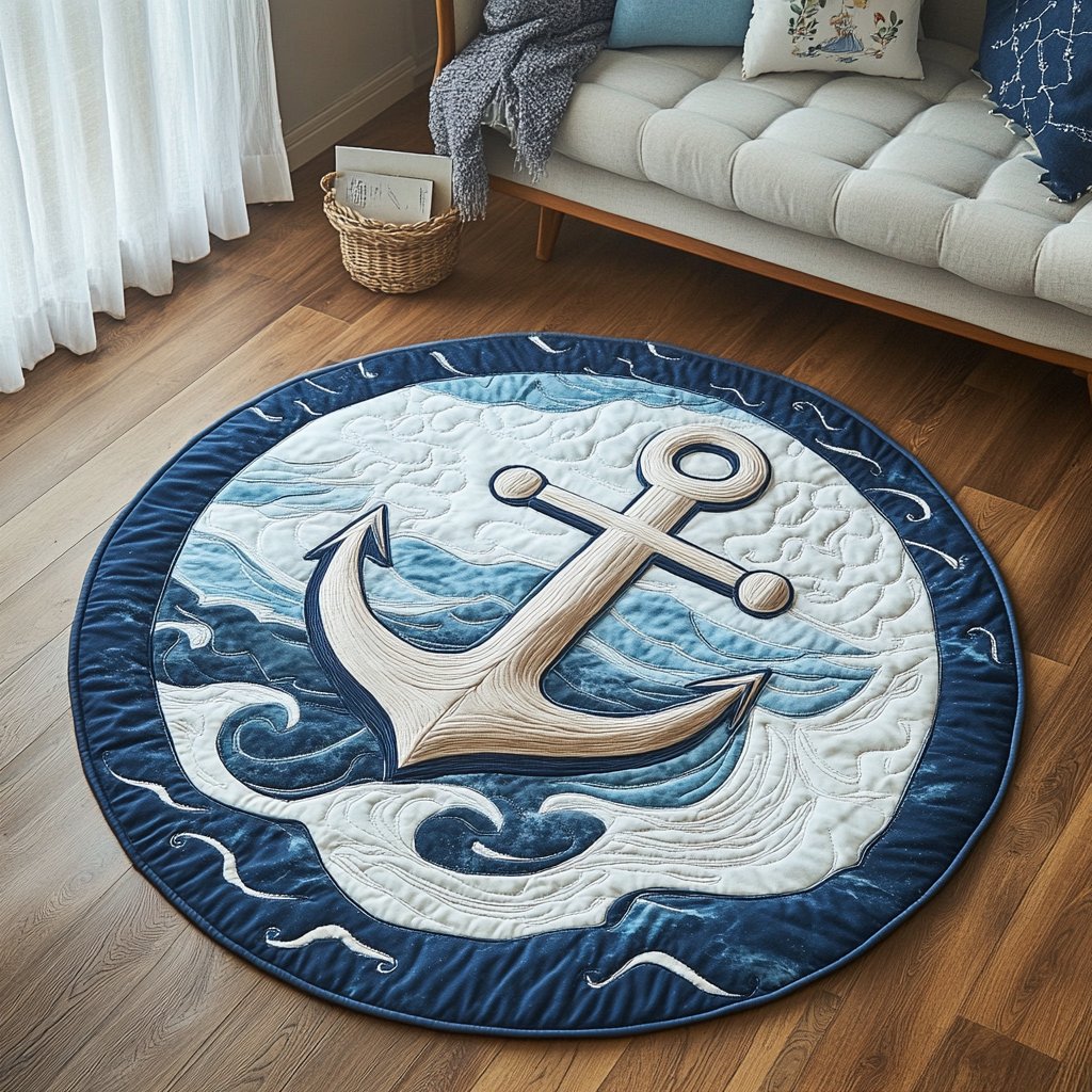 Coastal Charm (Design 3) Round Mat Rug - washable non-slip printed rug