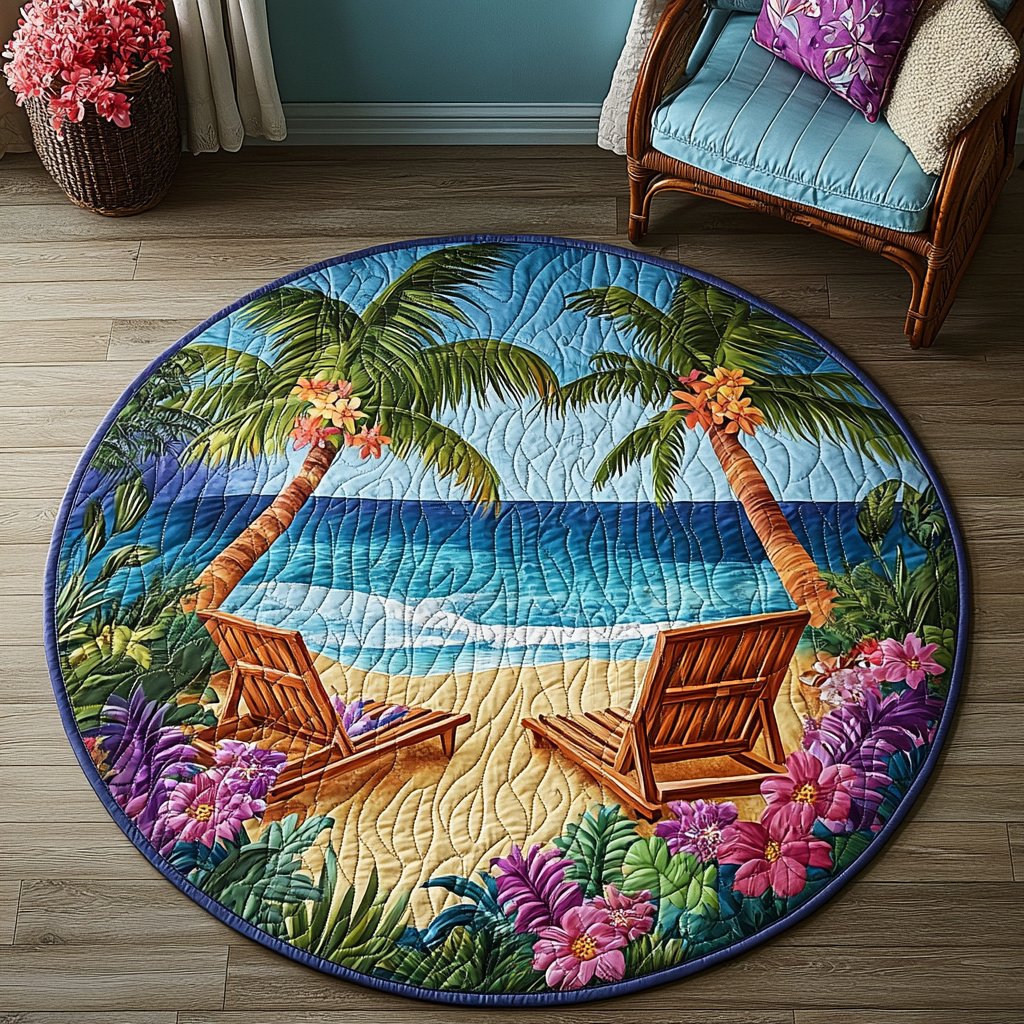 Coastal Charm (Design 4) Round Mat Rug - washable non-slip printed rug