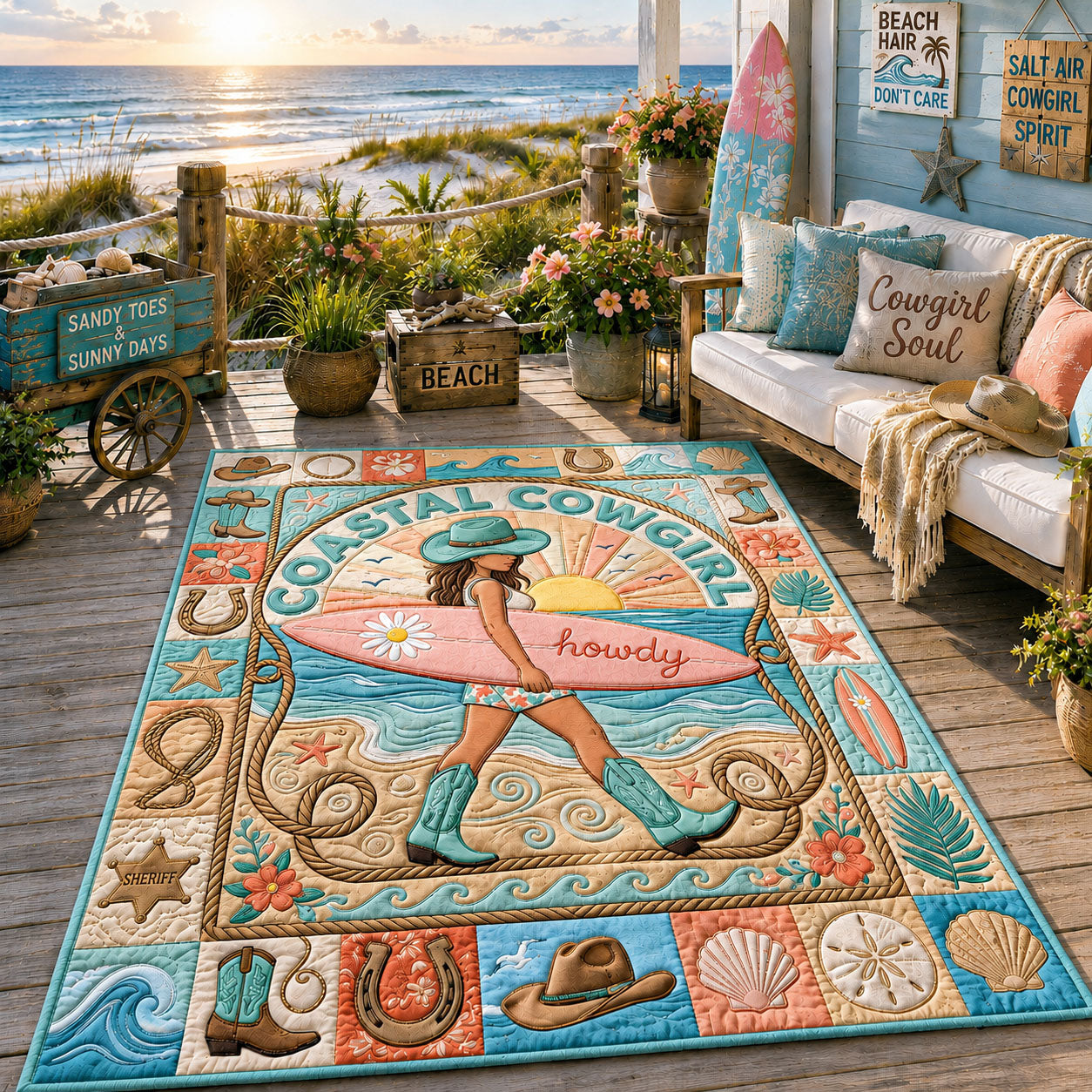 Coastal Cowgirl area rug in a living room