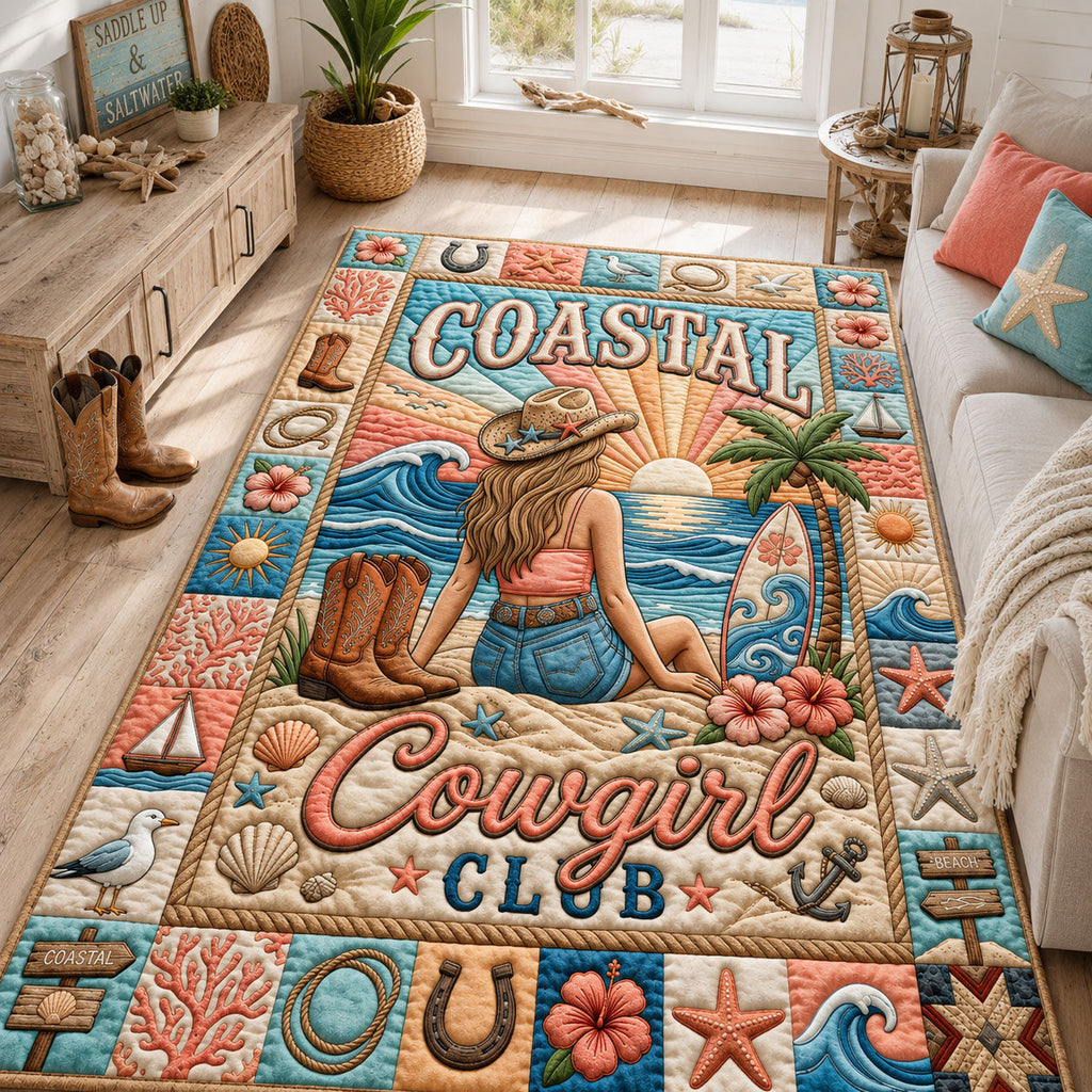 Coastal Cowgirl Club area rug in a living room