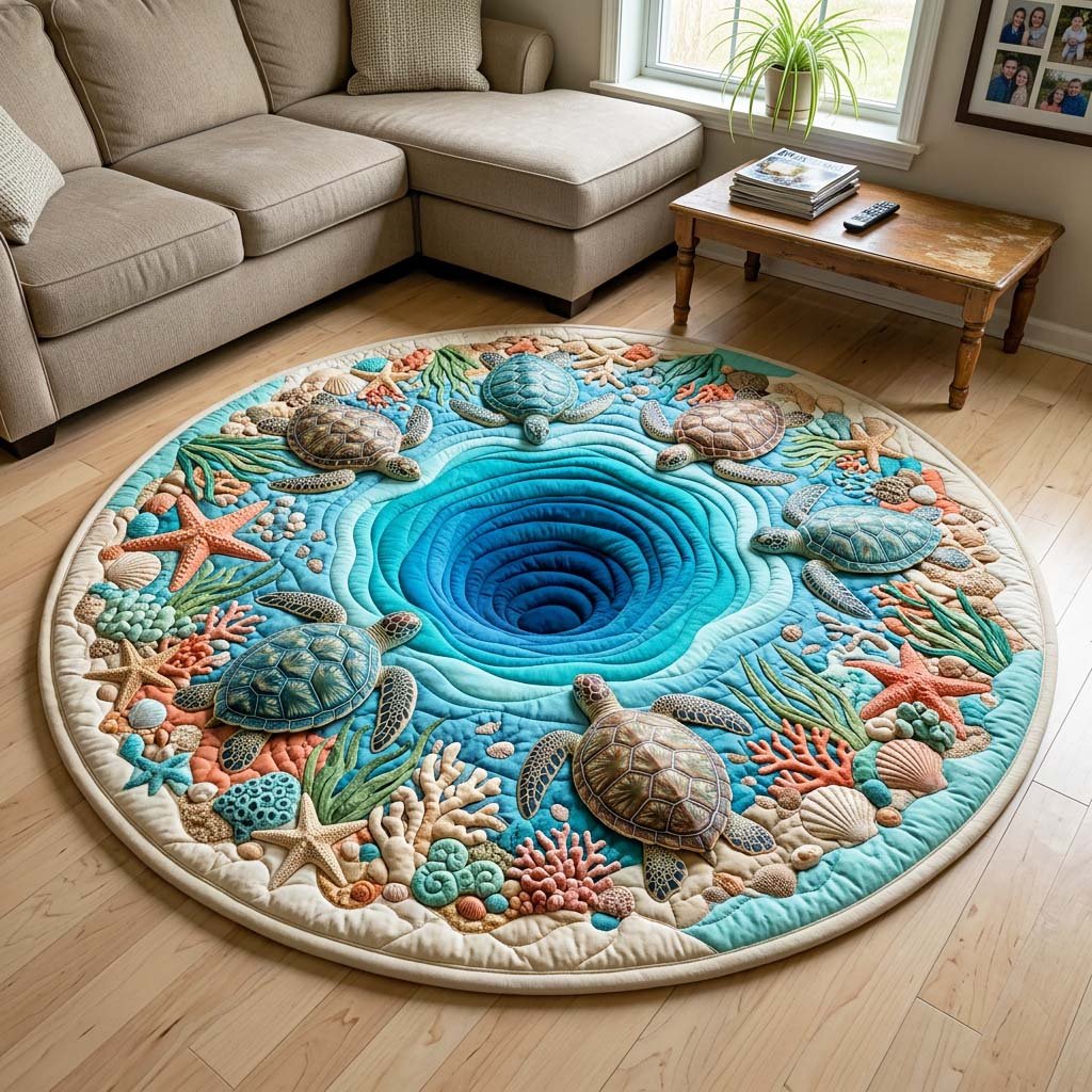 Coastal Currents Round Mat Rug - washable non-slip printed rug