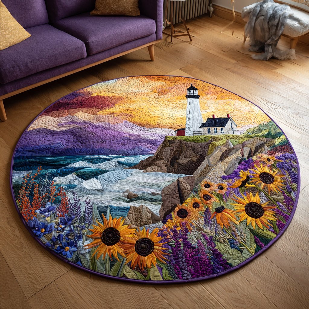 Coastal Lighthouse Round Mat Rug - washable non-slip printed rug