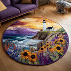 Coastal Lighthouse Round Mat Rug - washable non-slip printed rug
