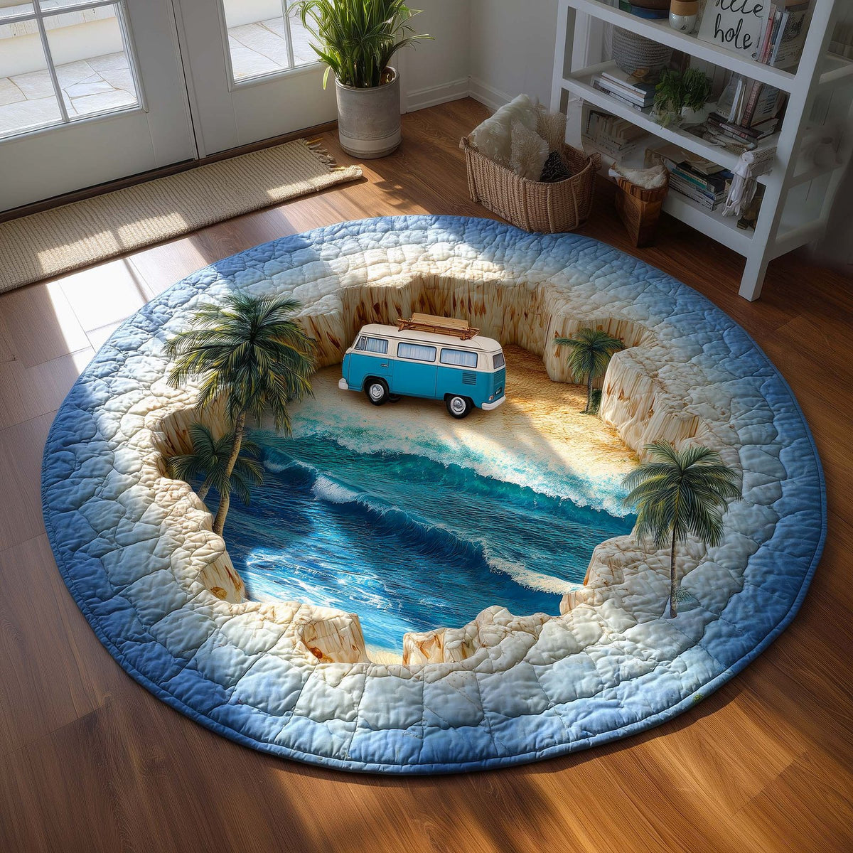 Coastal Ride Round Mat Rug - washable non-slip printed rug