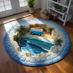 Coastal Ride Round Mat Rug - washable non-slip printed rug