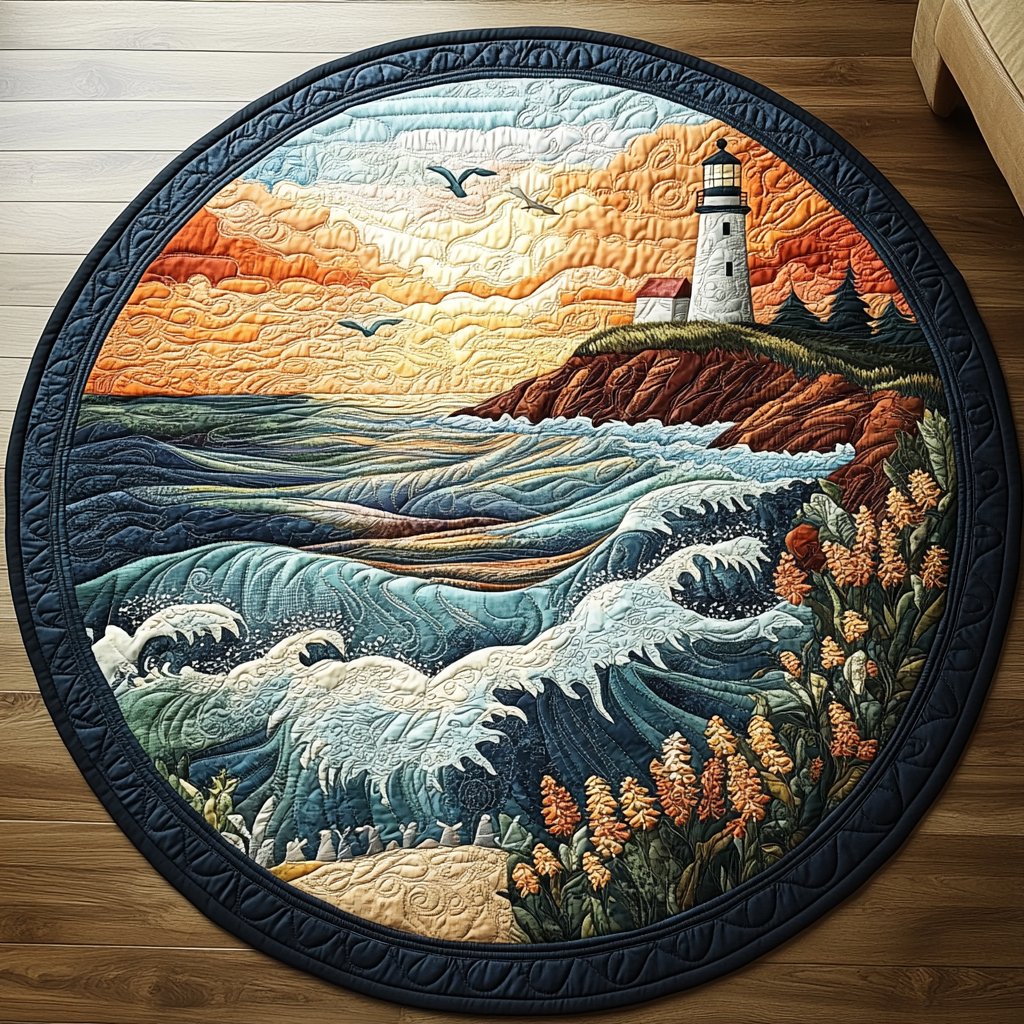 Coastal Rush Round Mat Rug - washable non-slip printed rug