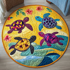 Coastal Serenity Round Mat Rug - washable non-slip printed rug