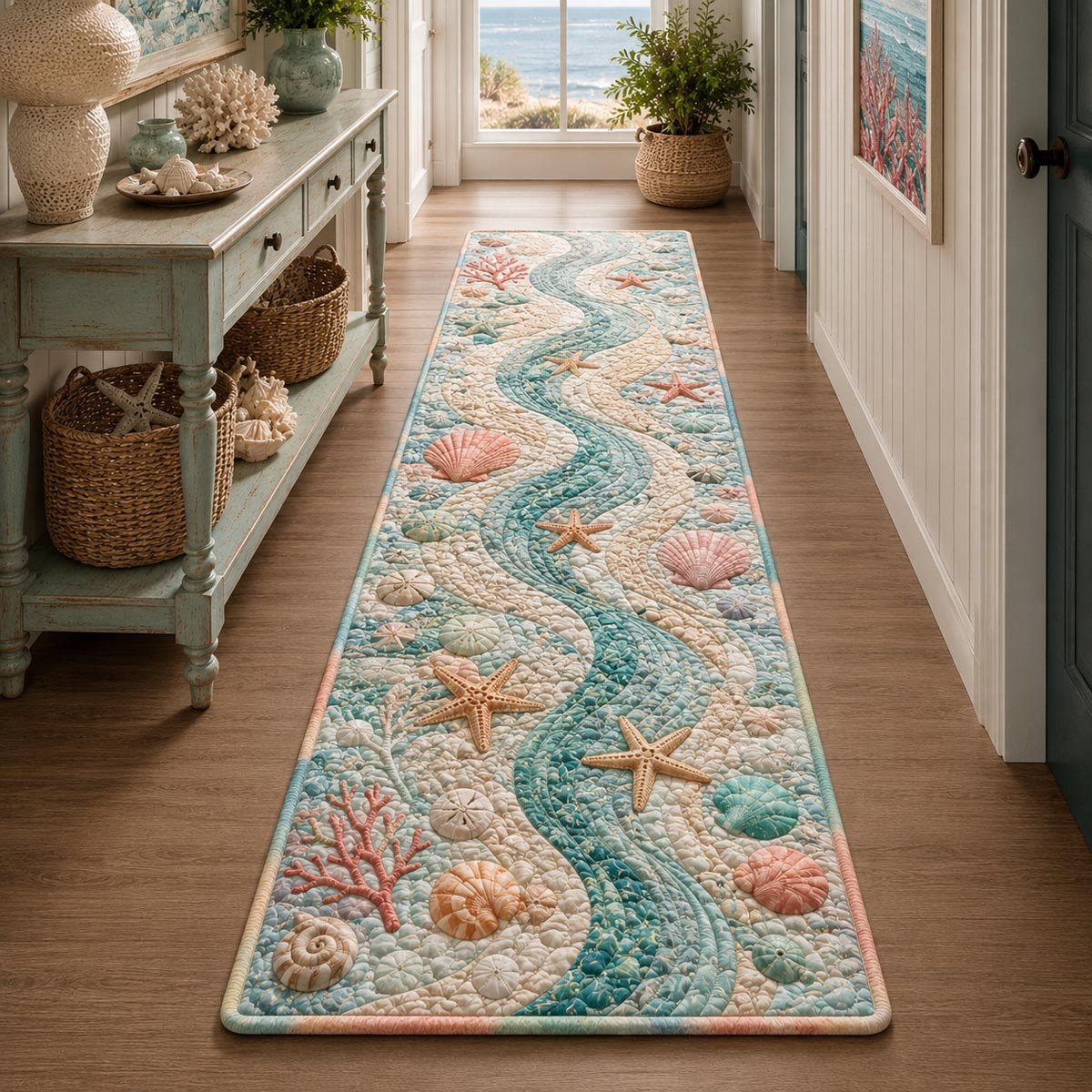 Coastal Serenity Runner Carpet Runner Rug - Cute Pet Design | Animal Printed Runner Rug