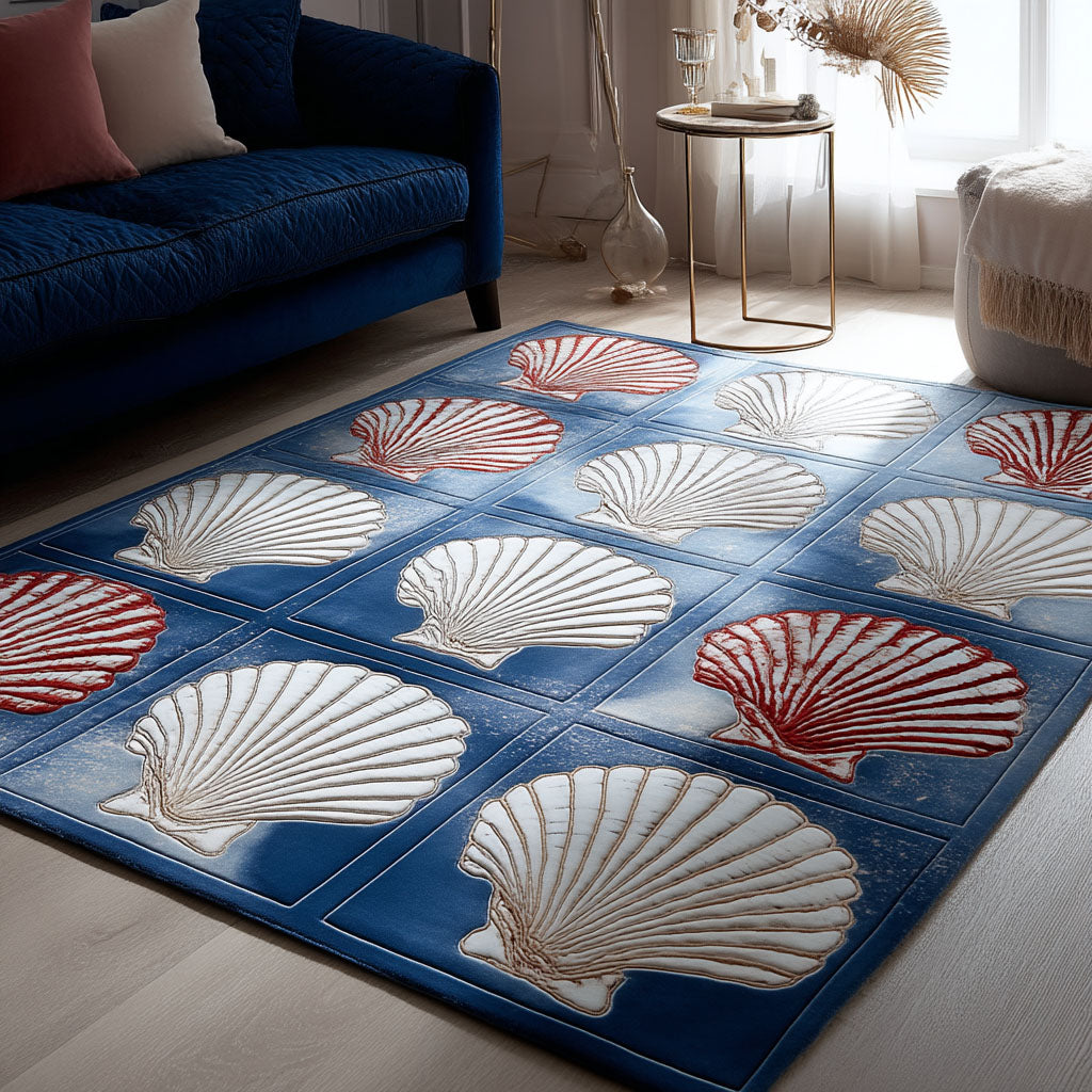 Coastal Shells area rug in a living room