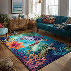 Coastal Turtle area rug in a living room