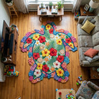 Coastal Turtle Custom Shape Area Rug - Cute Animal Design | Die-Cut Non-Slip Rug - washable non-slip printed rug