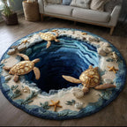 Coastal Turtle Round Mat Rug - washable non-slip printed rug
