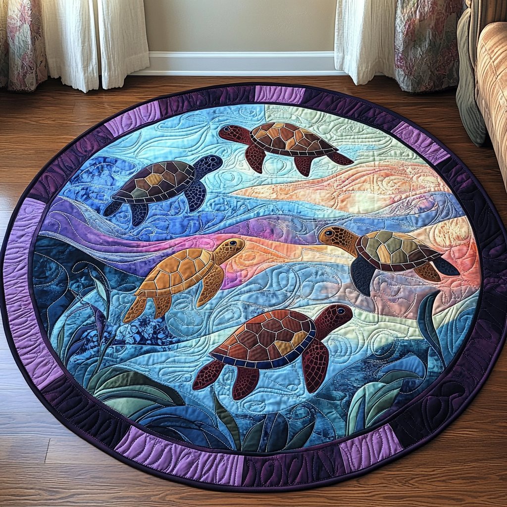 Coastal Turtle Round Mat Rug - Cute Pet Design | Animal Printed Home Decor