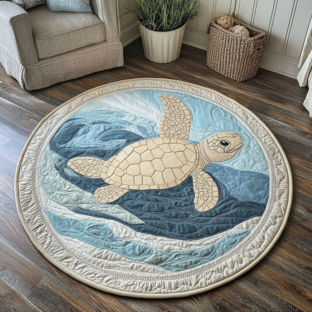 Coastal Wanderer Round Mat Rug - washable non-slip printed rug