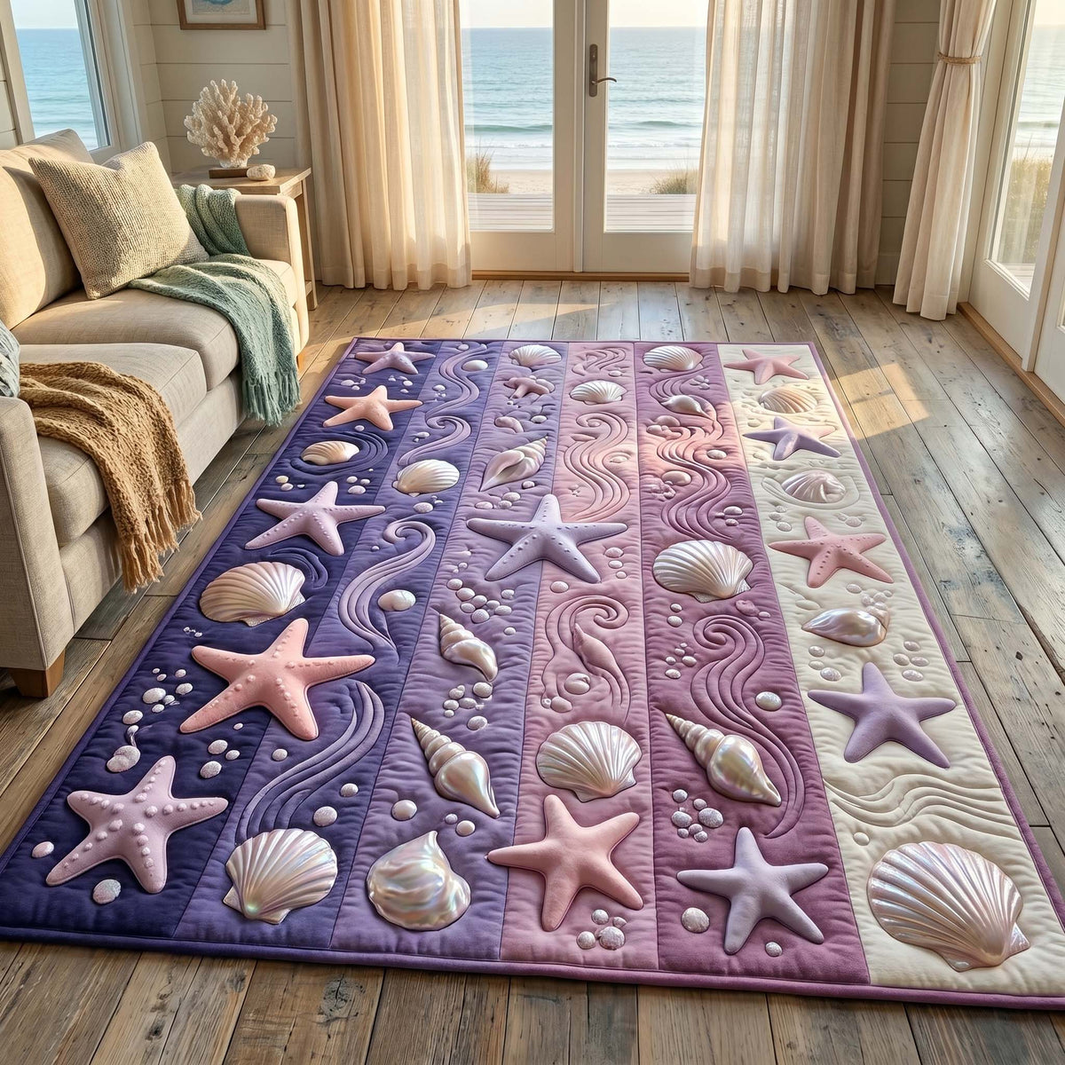 Coastal Whisper area rug in a living room