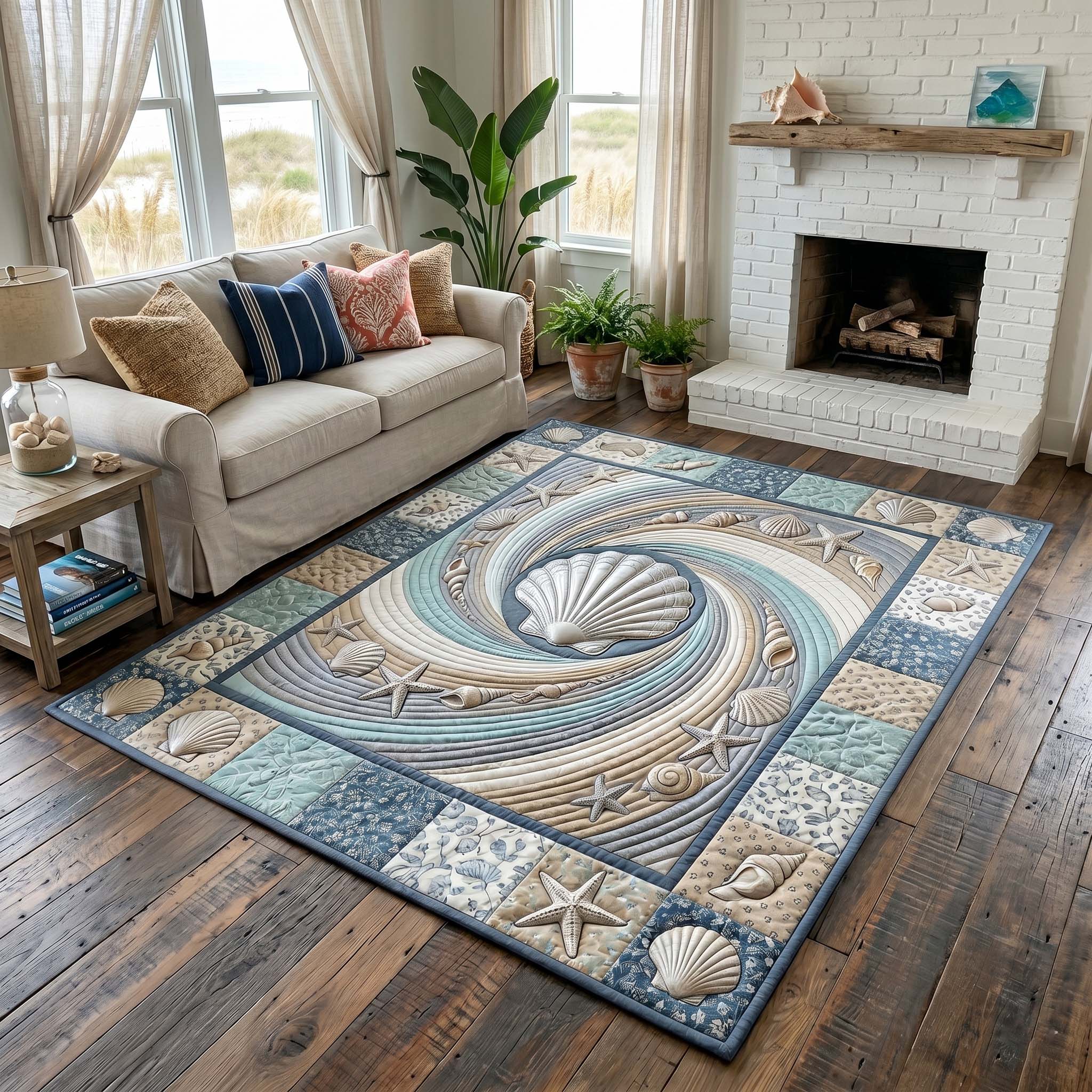 Coastal Whisper area rug in a living room