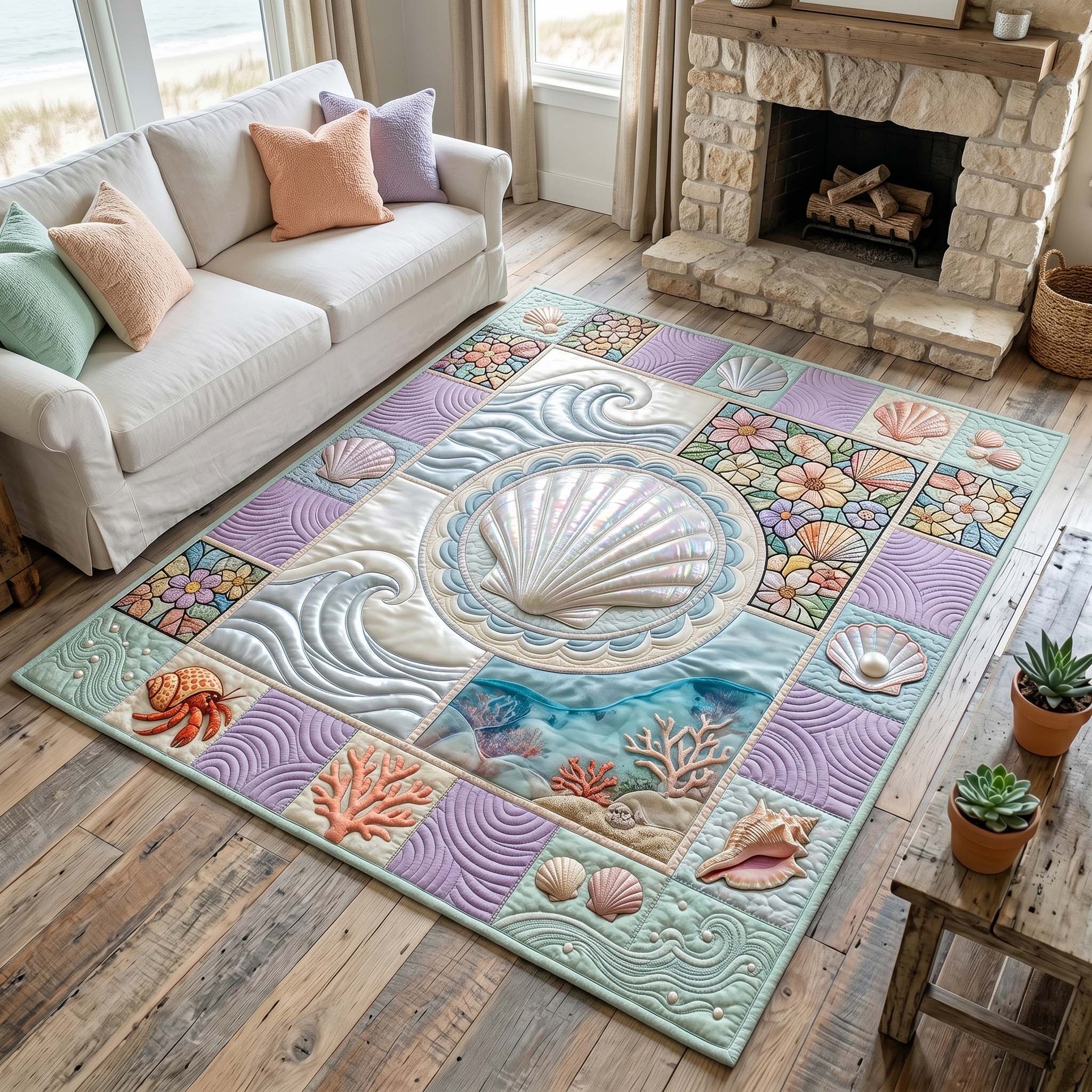 Coastal Whisper area rug in a living room