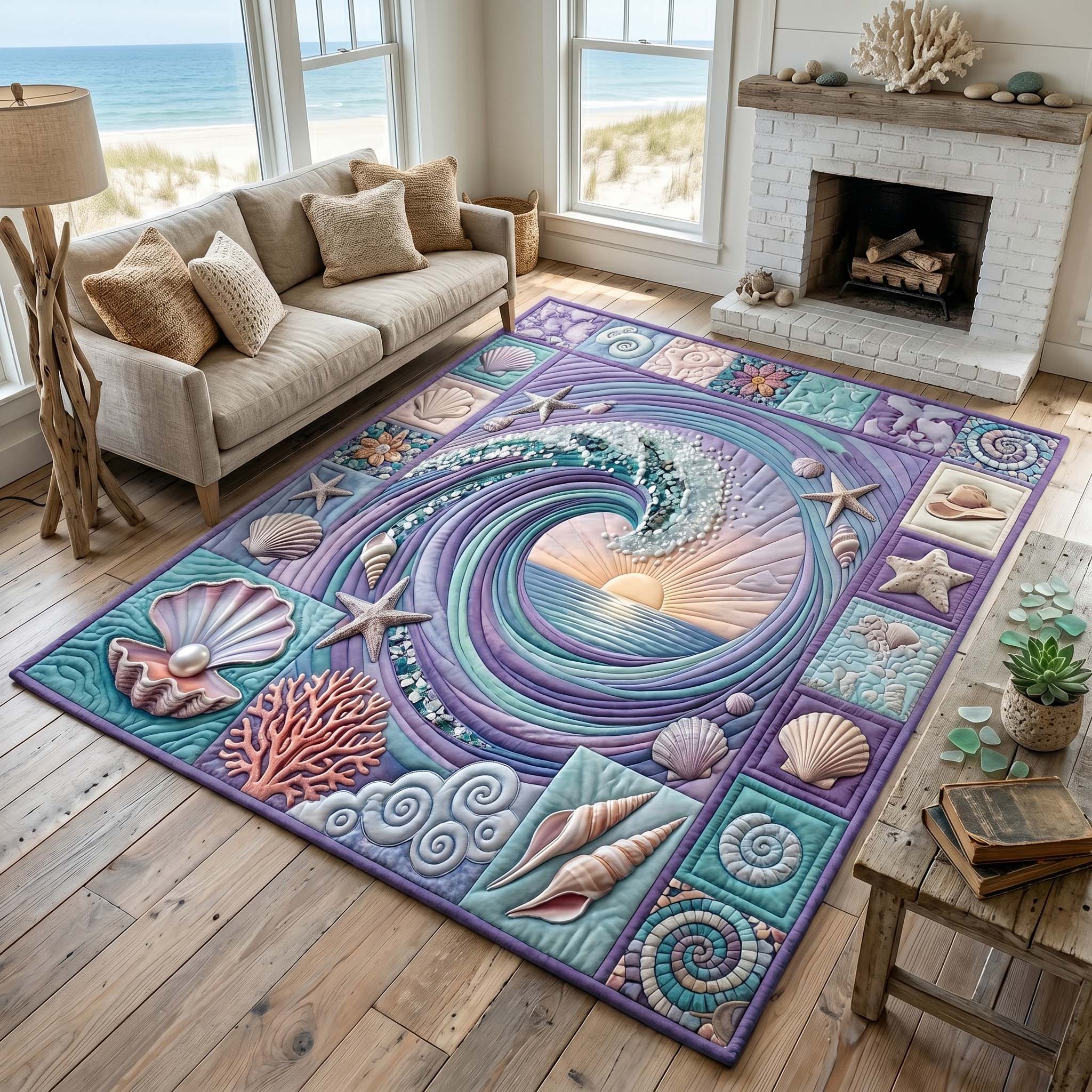 Coastal Whisper area rug in a living room