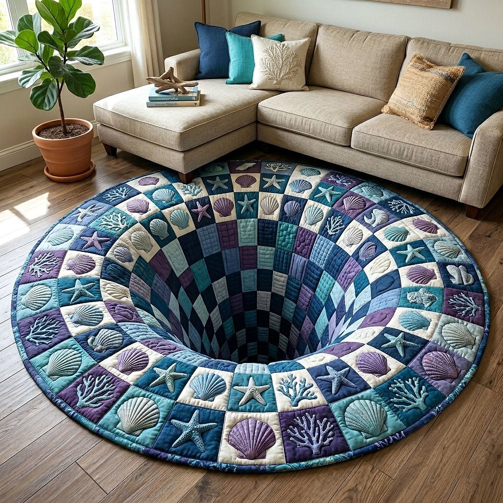 Coastal Whisper Round Mat Rug - washable non-slip printed rug